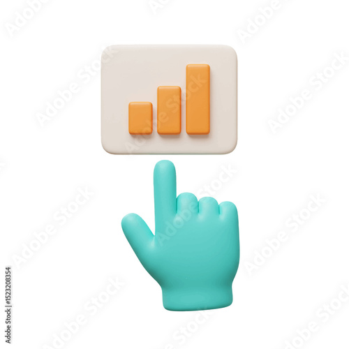 3d cartoon hand pointing to bar chart icon