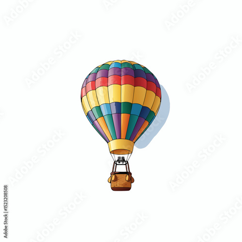 Colorful hot air balloon in flight against a clear background  
