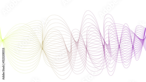 Vector curvy abstract line art wavy flowing dynamic green pink purple yellow black in concept music or sound, wave, wind, information flow