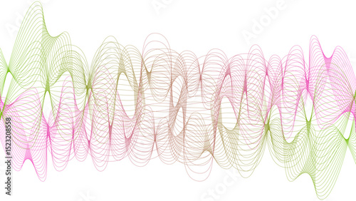 Vector curvy abstract line art wavy flowing dynamic green pink purple yellow black in concept music or sound, wave, wind, information flow