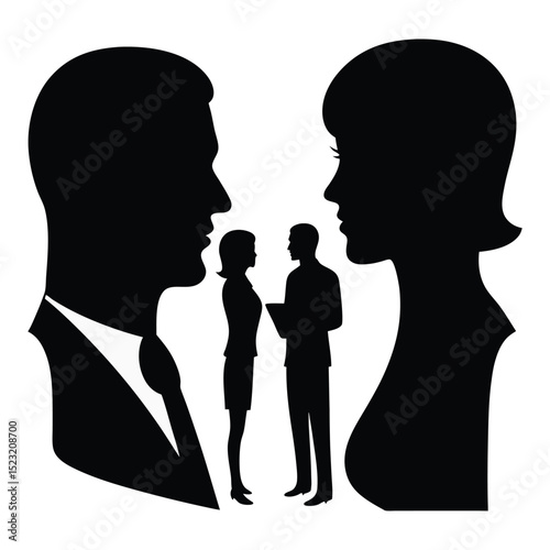 Business professionals in silhouette: partnership, discussion, and professional workplace communication