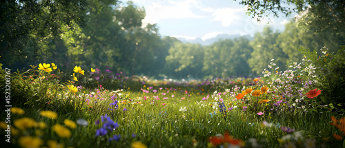 Colorful Meadow With Variety Of Flowers