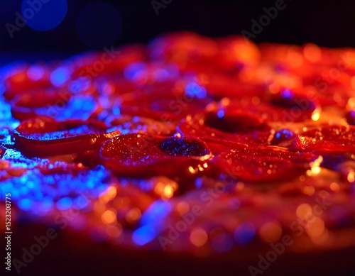 Close-up pizza slices, vibrant colors