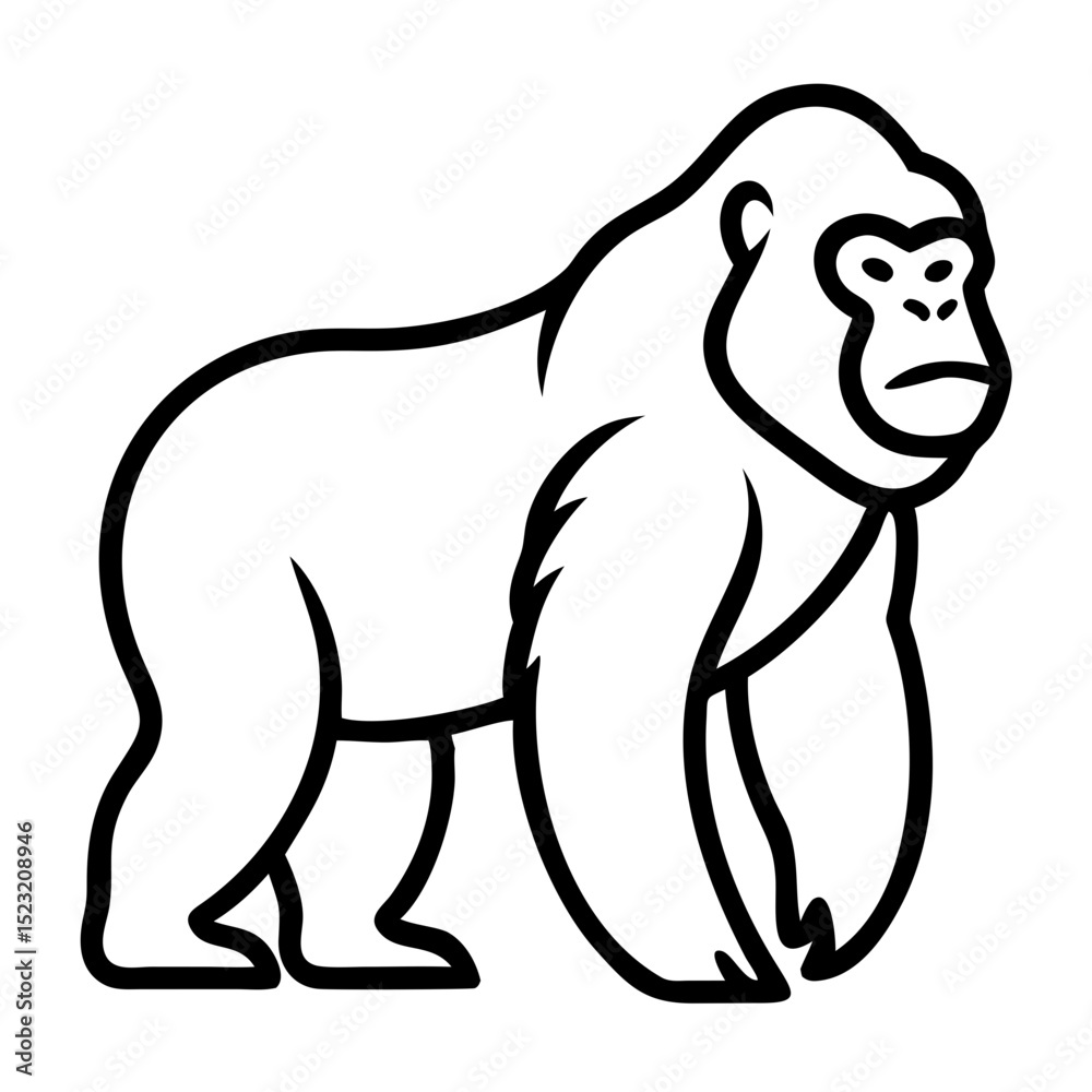 Naklejka premium Gorilla illustration in black outline style on a white background 
