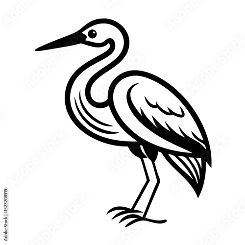 Heron standing with detailed line art illustration  