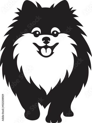 Pomeranian happy silhouette cute design, Small dog fluffy pet vector graphic