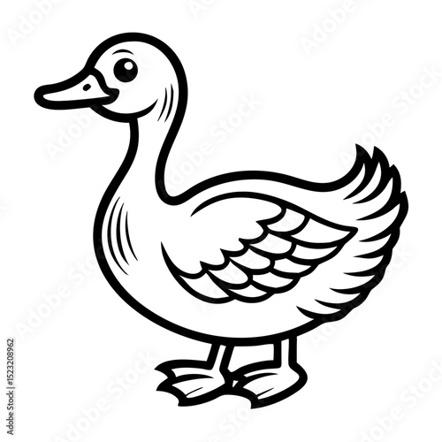 Cartoon duck standing with a cheerful expression on a white background  