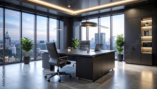 Modern Executive Office with Panoramic City View