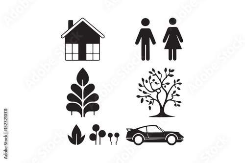 Family, Home, Car and Nature Icons
