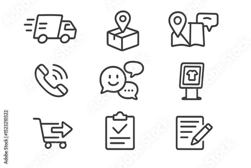 Delivery and communication icons on dark background