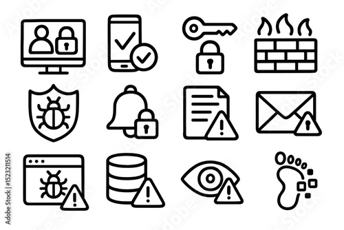Cybersecurity icons for data protection and online security awareness