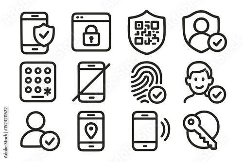 Cyber security icons on brown background featuring mobile and data protection
