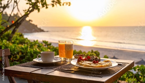 Tropical Sunrise Breakfast: Omelette with Berries and Ocean View