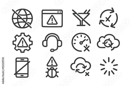 Black and gray warning icons on striped background with various symbols