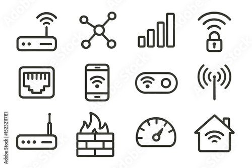 Internet and wi-fi icons: connectivity, security, and network strength symbols