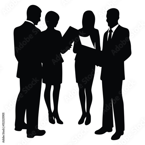 Silhouetted business team examining documents collaborative meeting and professional discussions