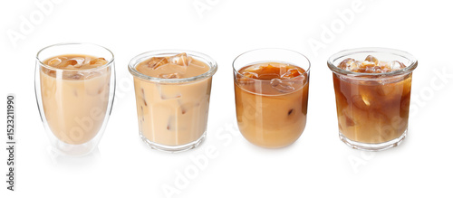 Wallpaper Mural Refreshing iced coffee drinks in different glasses isolated on white, set Torontodigital.ca
