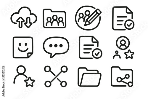 Collection of minimalist office icons on olive background