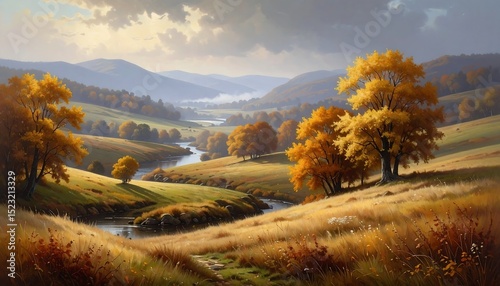 Autumn valley landscape painting