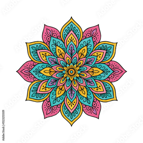 Vibrant Colorful Mandala  Art & Illustration