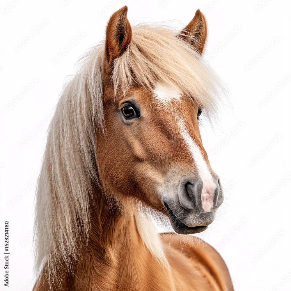 Obraz premium Elegant Light Brown Horse Portrait. Charming Equine Beauty with a Fluffy Mane and Expressive Eyes Perfect for Animal Lovers and Pet Photography