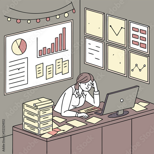 Woman at workplace concentrating on computer