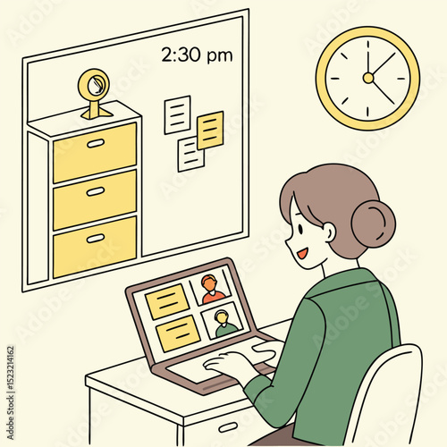 Woman attending online meeting on laptop illustration of virtual connection