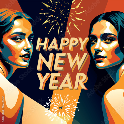 Celebrating New Year with joyful faces and fireworks in a festive atmosphere during the evening Generative AI