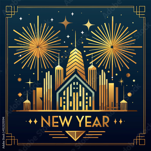 City skyline with fireworks celebrating New Year during nighttime festivities in a vibrant and festive atmosphere Generative AI