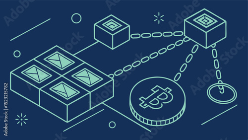 Isolated Blockchain Vector Art Showing Interconnected Blocks and Subtle Glowing Lines  