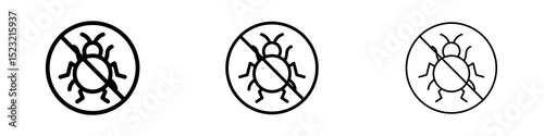No Bug icons in flat style. line art. vector illustration