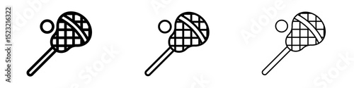 Lacrosse stick ball icons in flat style. line art. vector illustration