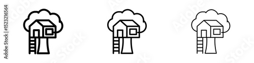 House tree icons in flat style. line art. vector illustration