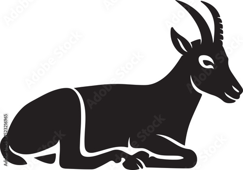 Lying gazelle silhouette vector design, Relaxed antelope animal black outline