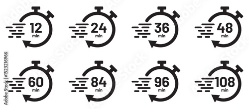 Stop watch icon set in black and white stroke lines . Timer vector icon set. Time measurement tools collection.