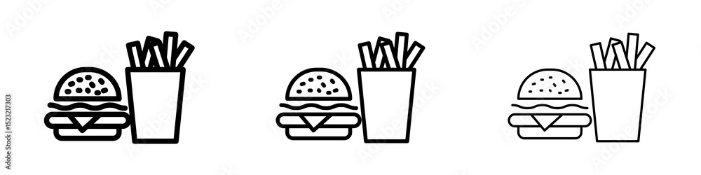 Burger Fries icons in flat style. line art. vector illustration Burger Fries icons in flat style. line art. vector illustration