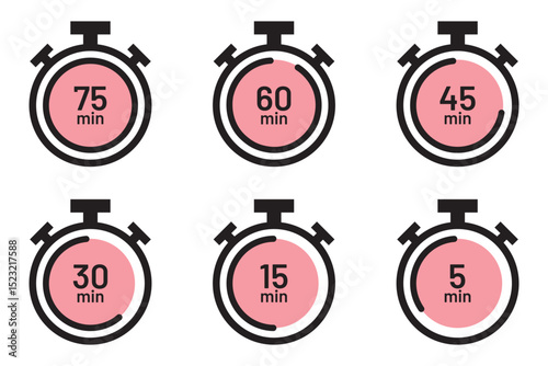 Set of timer, clock flat icon, and time management. Vector. Isolated on white background Modern icon set in a flat design. Timer icons