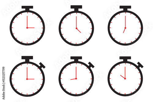 Set of timer, clock flat icon, and time management. Vector. Isolated on white background Modern icon set in a flat design. Timer icons