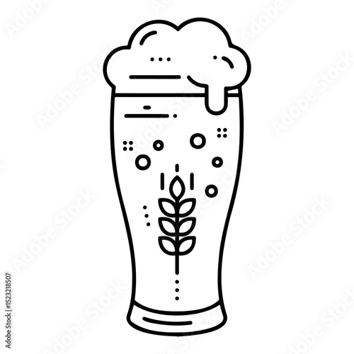 Barley beer glass icon with foam, minimalistic design for beverage and brewing concept