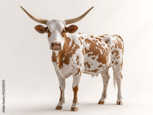 Realistic 3D Render of a Brown and White Spotted Cow on a Rural Farm Pasture