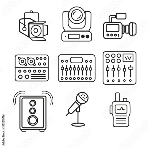 Line Icons of Audio and Video Equipment for Events and Media Production