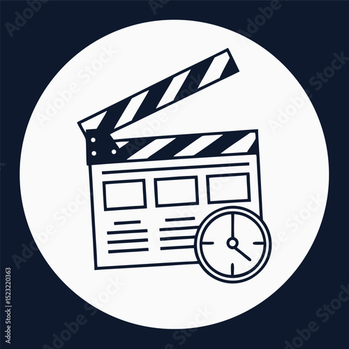 Film production clapperboard and clock graphic