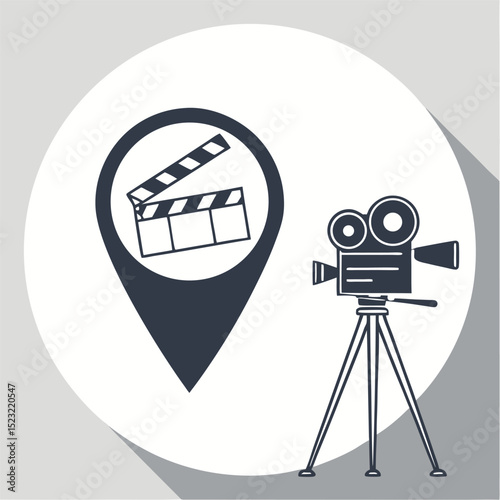 Movie filmmaking production location map pin vector icon