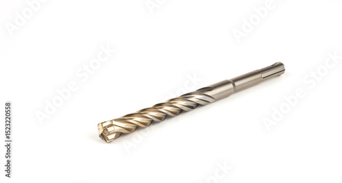 A drill bit for a hammer drill on a white background. The concept of drilling concrete.