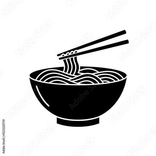 Hot ramen or pho noodle soup bowl with chopsticks and smoke flat vector icon for food apps and websites