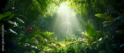 Sunlight Filtering Through Lush Rainforest Canopy