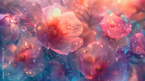 Delicate, vibrant blossoms with water droplets
