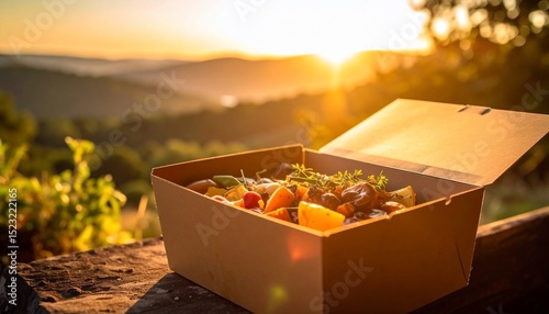 Sunset Picnic: Gourmet Meal Box with Mountain View