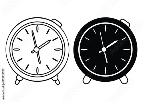 Retro alarm clock vector icon with classic round dial and arrow hands