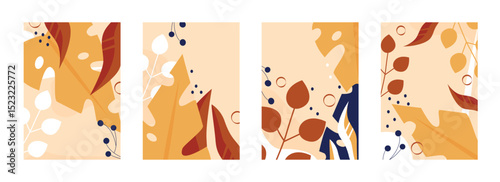 Modern abstract leaves pattern in warm autumn colors perfect for seasonal backgrounds invitations or nature themed designs isolated on white background vector illustration